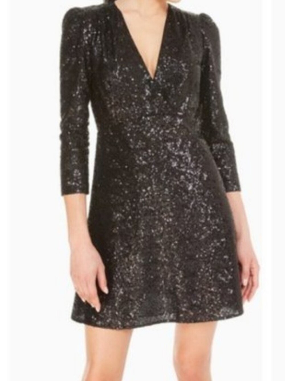 Kate Spade Black Sequins Mini Dress V Neck Size 12